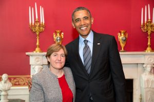 President Barack Obama greets Dawn Comstock