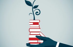 Illustration and Painting of had, books and plant