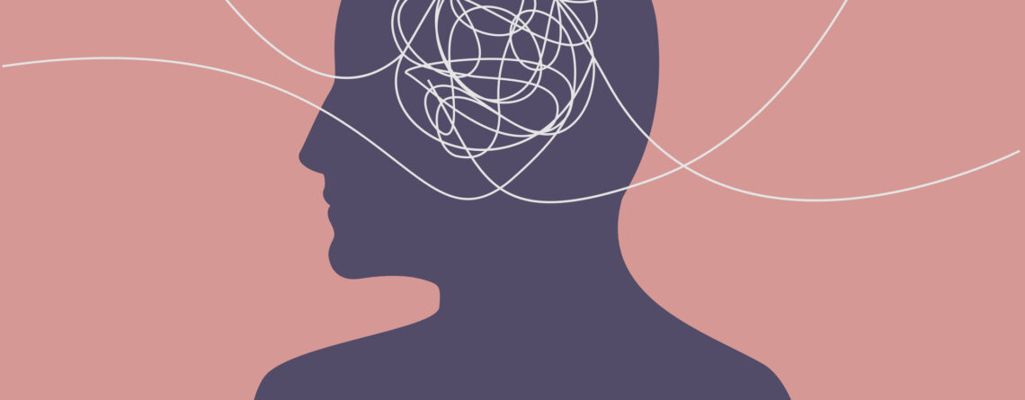graphic of a person's head looking to the side down to the shoulders with many lines going through the head