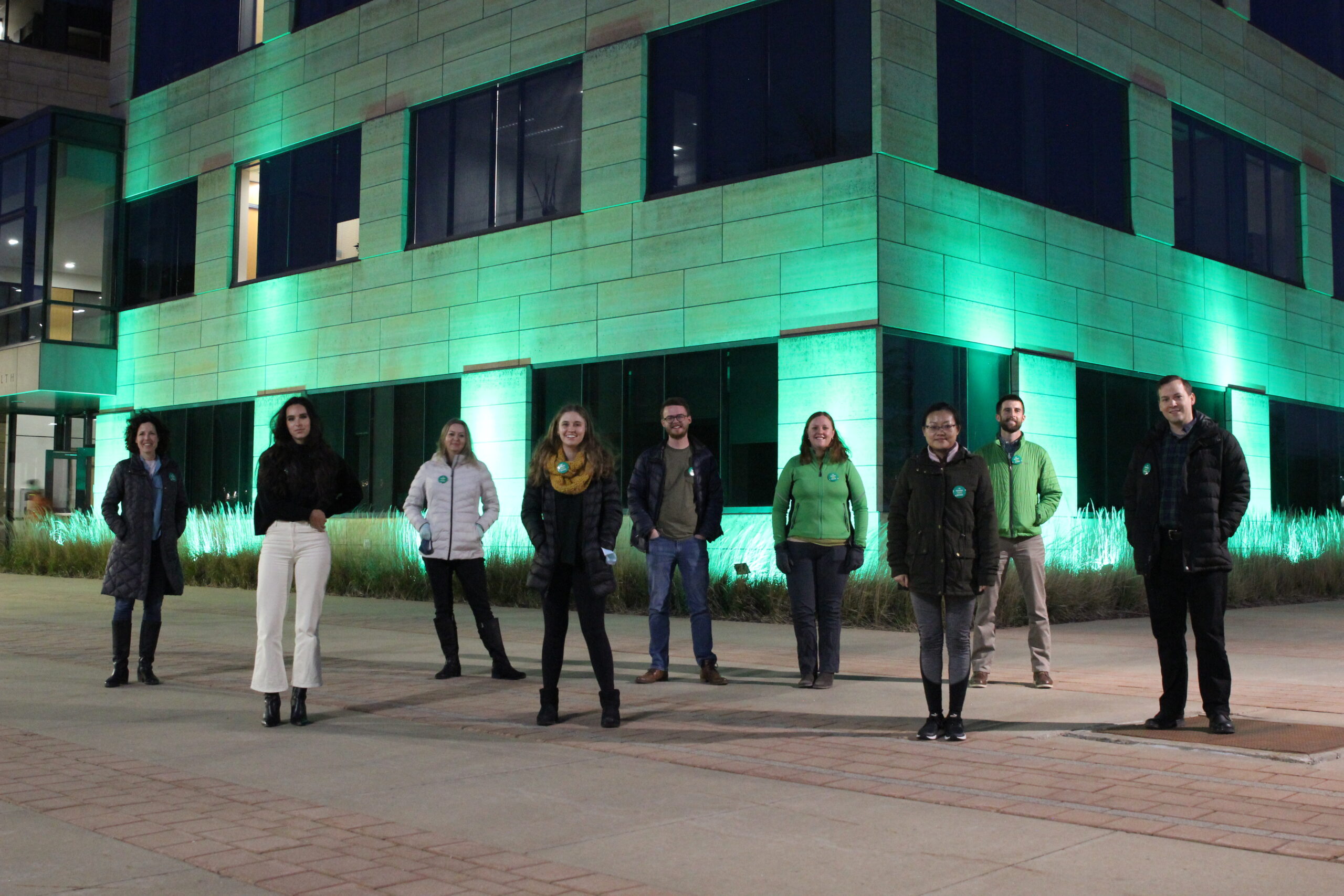 UI IPRC faculty, staff and students stand in front of the UI College of Public Health on National Injury Prevention Day.