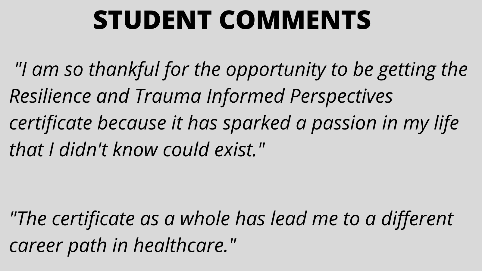 Students comments about the certificate program