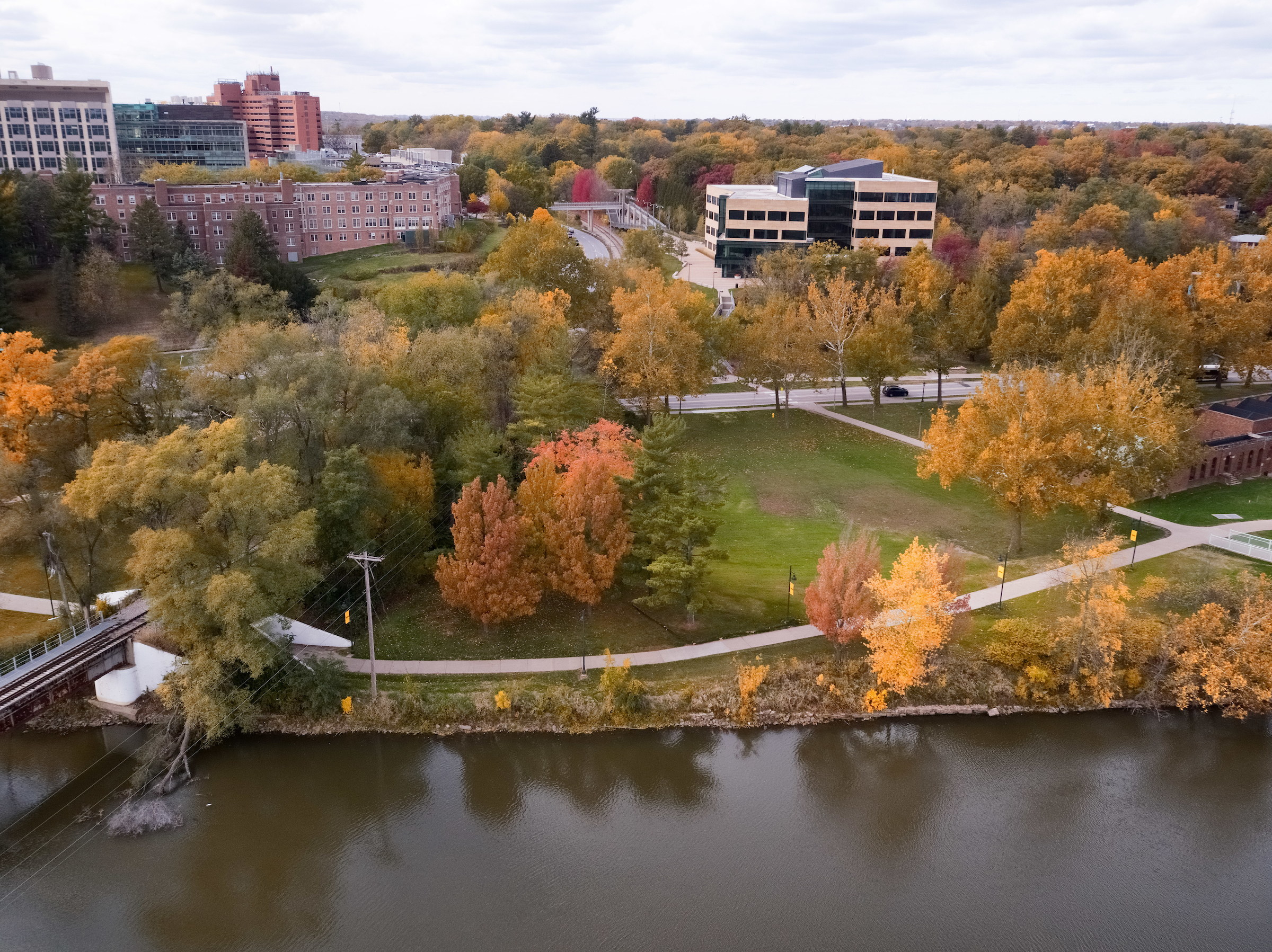 Aerial view of the College of Public Health Building.